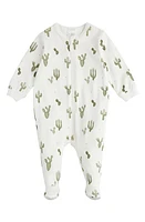 FIRSTS by Petit Lem Cactus Print Stretch Organic Cotton Footie Pajamas Off White at Nordstrom,