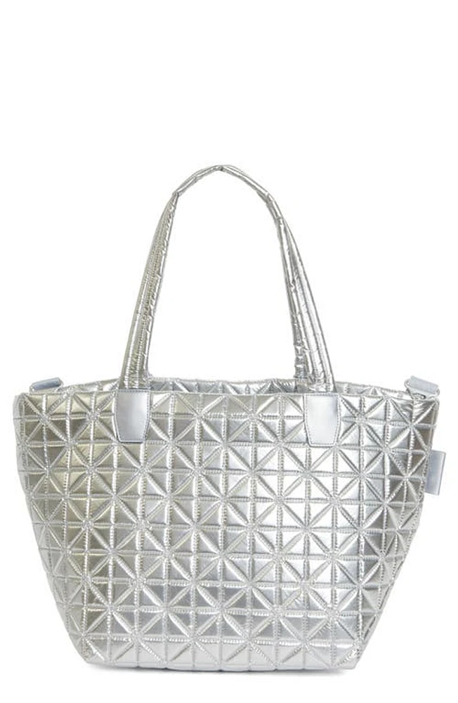 VeeCollective Medium Vee Quilted Recycled Nylon Tote in Chrome Metallic at Nordstrom