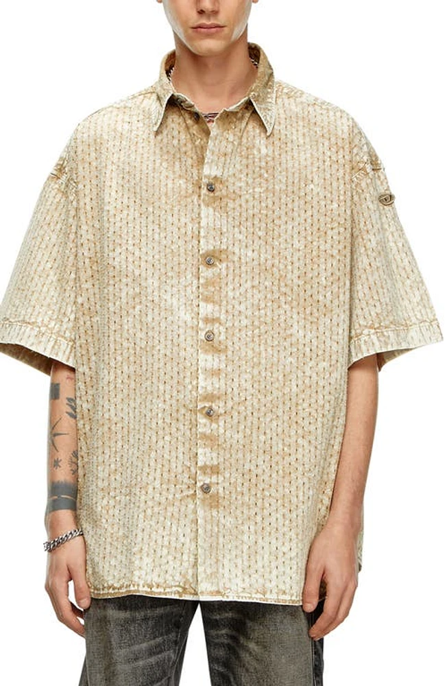 DIESEL S-Lazer Oversize Short Sleeve Button-Up Shirt Tan/Brown at Nordstrom, Us