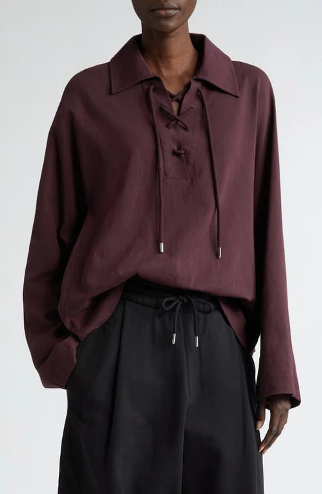 Dries Van Noten Lace-Up Neck Knit Top Wine 355 at Nordstrom,