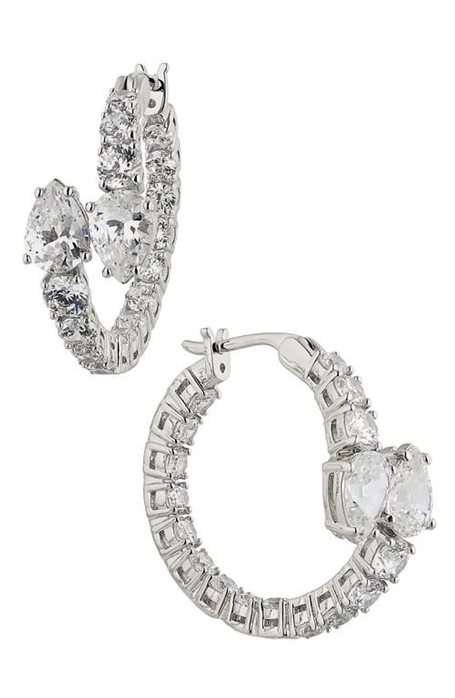 Nadri Emerald Isle Cubic Zirconia Bypass Hoop Earrings in Rhodium at Nordstrom