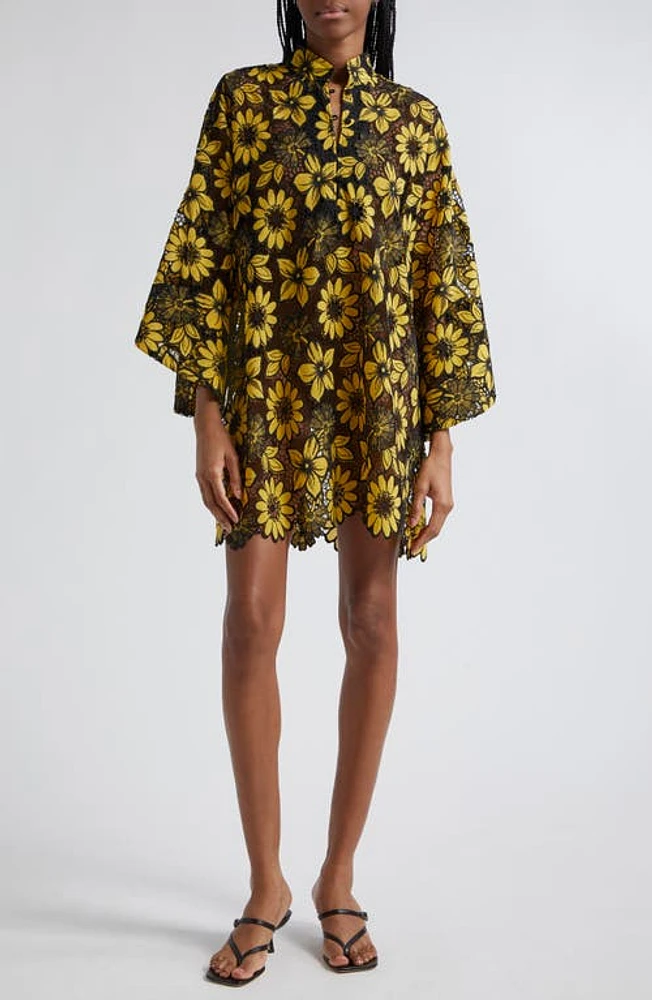 La Vie Style House Sunflower Open Lace Cover-Up Mini Caftan in Yellow at Nordstrom