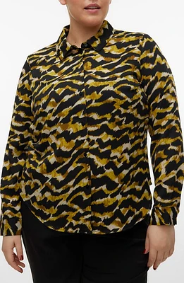 VERO MODA CURVE Gail Animal Print Button-Up Shirt Avocado Oil at Nordstrom,