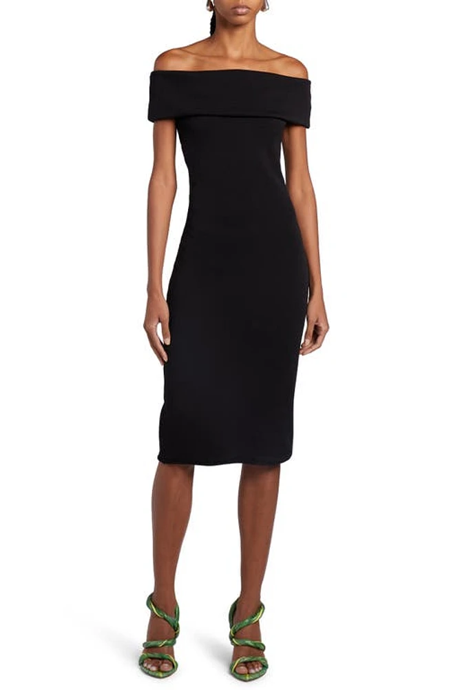 Bottega Veneta Off the Shoulder Technical Knit Midi Dress Black at Nordstrom, Us