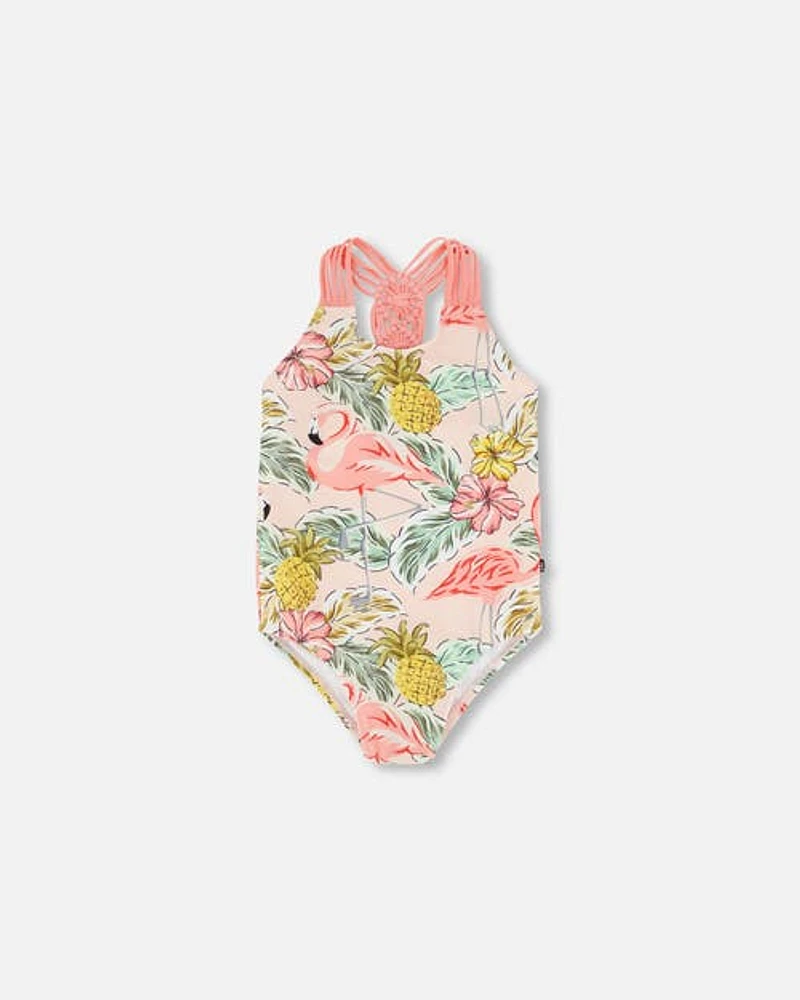 Deux Par Deux Little Girl's One Piece Swimsuit Printed Flamingo at Nordstrom