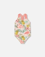 Deux Par Deux Little Girl's One Piece Swimsuit Printed Flamingo at Nordstrom