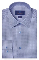 David Donahue Slim Fit Geometric Print Dress Shirt Blue/Berry at Nordstrom,