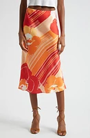 Ramy Brook Rosetta Floral Stripe Midi Slip Skirt Flame Amore at Nordstrom,