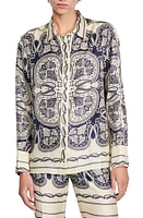 sandro Teyll Paisley Silk Button-Up Shirt Beige /Navy at Nordstrom,