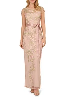 Adrianna Papell Floral Cascading Column Gown in Blush/Nude Multi at Nordstrom, Size 12