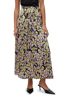 VERO MODA Kyra Drape Maxi Skirt Black Aop Purple Pai at Nordstrom,