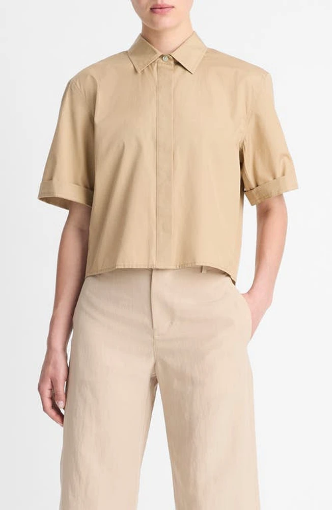 Vince Oversize Crop Cotton Shirt Cliffside at Nordstrom,