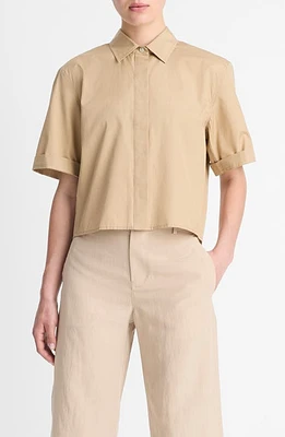 Vince Oversize Crop Cotton Shirt Cliffside at Nordstrom,