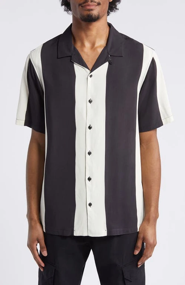 PacSun Henry Stripe Camp Shirt Black/White at Nordstrom,