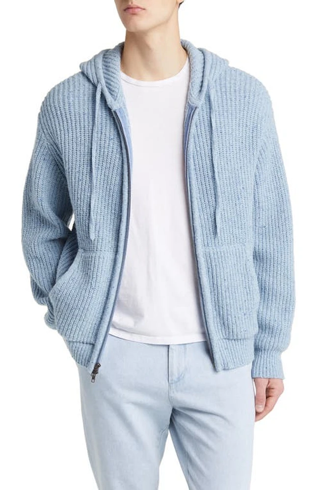 ATM Anthony Thomas Melillo Ribbed Wool Blend Sweater Hoodie Heather Denim Blue at Nordstrom,