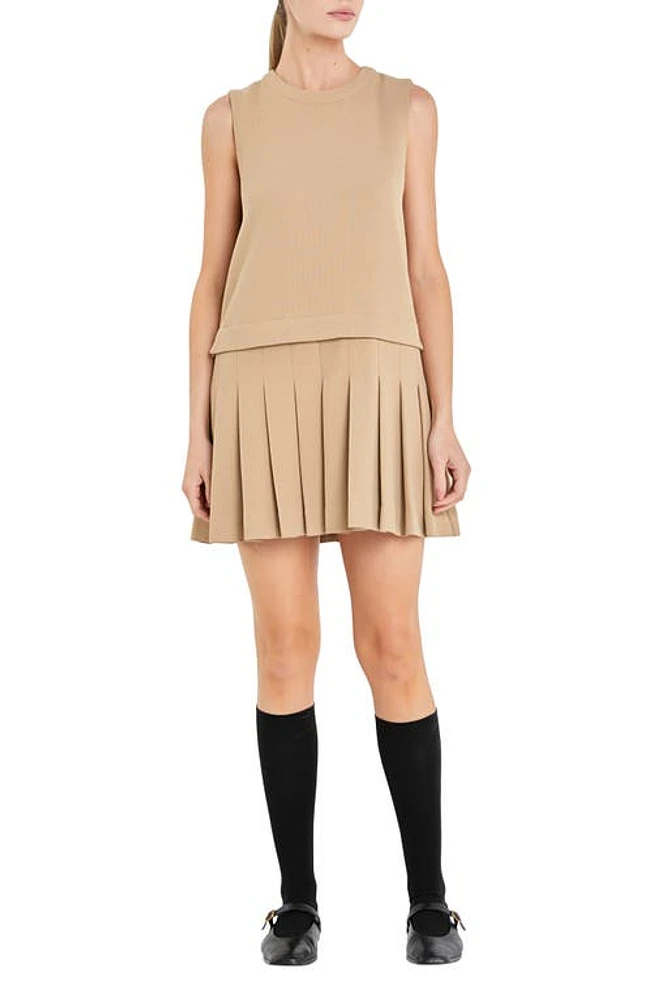 English Factory Pleated Sleeveless Dress in Camel at Nordstrom, Size Medium