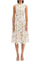 Oscar de la Renta Poppy Print Belted Guipure Lace Midi Dress in White Multi at Nordstrom, Size 8