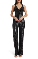 Dress the Population Charlie Sequin Wide Leg Jumpsuit Black at Nordstrom,