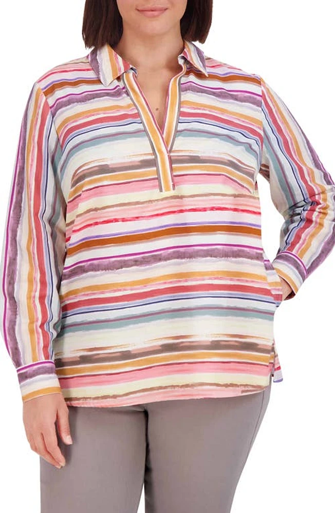 Foxcroft Sophia Abstract Stripe Cotton Tunic Top Multi at Nordstrom,