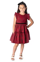 Popatu Kids' Check Tiered Cotton Dress Black/Red at Nordstrom,