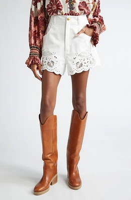 FARM Rio Richilieu Eyelet Embroidered Shorts White at Nordstrom,