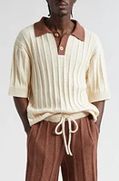 The Elder Statesman Beach Guy Rib Cotton Polo Sweater Natural/Cinnamon at Nordstrom,