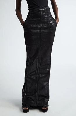 Rick Owens Dirt Pillar Strapless Coated Denim Mermaid Dress Black at Nordstrom, Us