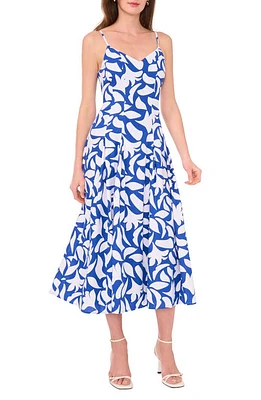 halogen(r) Floral Godet Pleat Linen Blend Midi Dress at Nordstrom,