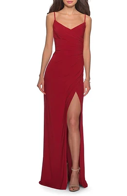 La Femme Ruched Jersey Trumpet Gown at Nordstrom,