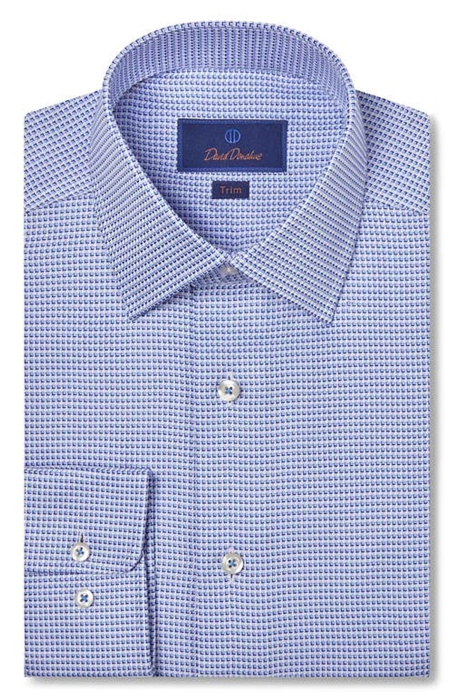 David Donahue Trim Fit Geometric Pattern Twill Dress Shirt Blue/Sky at Nordstrom,