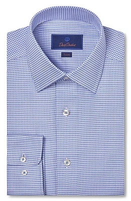 David Donahue Trim Fit Geometric Pattern Twill Dress Shirt Blue/Sky at Nordstrom,