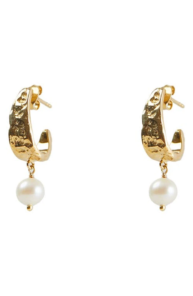 Argento Vivo Sterling Silver Molten Freshwater Pearl Drop Hoop Earrings in Gold at Nordstrom