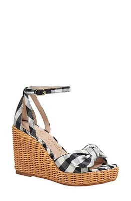 Kate Spade New York tianna gingham wicker wedge sandal Black/Cream at Nordstrom,