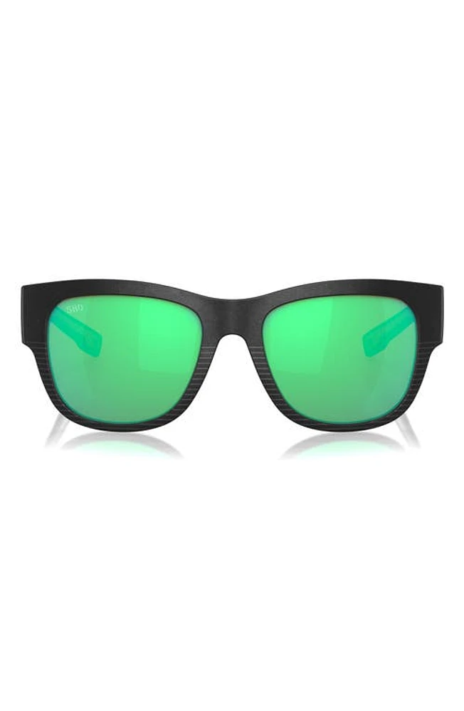 Costa Del Mar Caleta 55mm Mirrored Polarized Square Sunglasses in Black/Green Mirror at Nordstrom