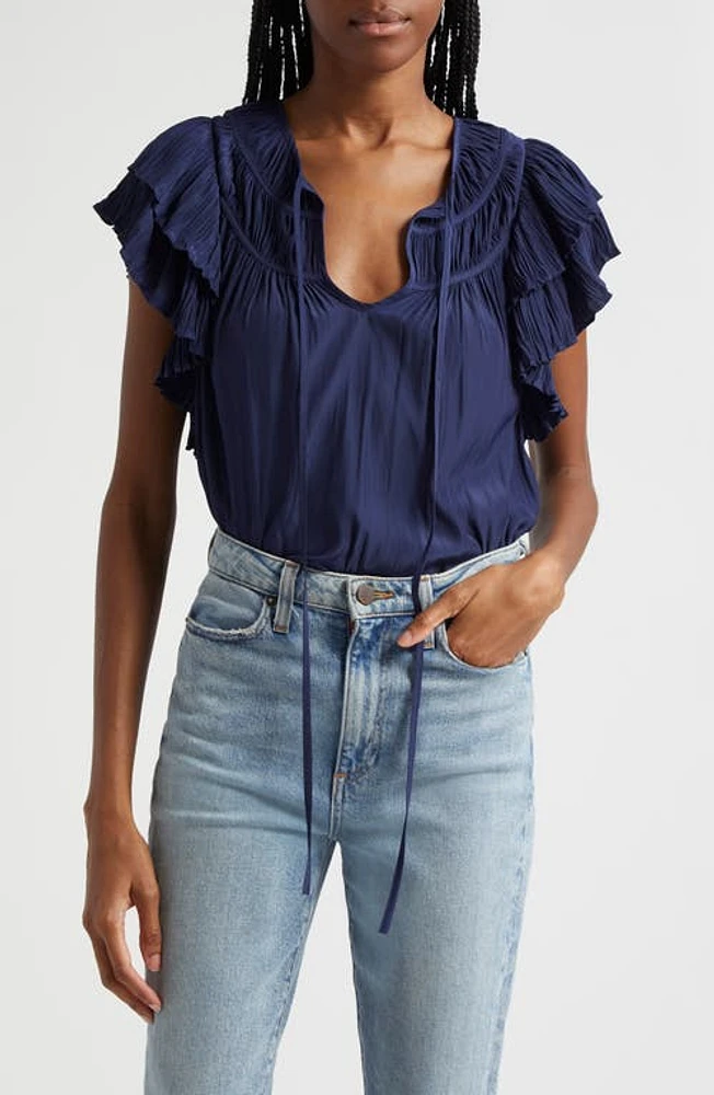 Ramy Brook Sue Ruffle Sleeve Top Spring Navy at Nordstrom,