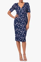 Xscape Evenings Embroidered Floral Sheath Midi Dress Navy/Blush at Nordstrom,