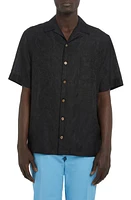 Versace Barocco Silhouette Jacquard Short Sleeve Button-Up Camp Shirt in 1B000-Black at Nordstrom, Size 40 Us