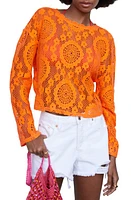 MANGO Openwork Long Sleeve Top Orange at Nordstrom,