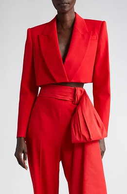 Alexander McQueen Wool Crop Tuxedo Jacket in Lust Red at Nordstrom, Size 12 Us