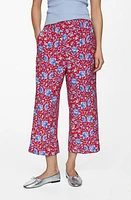 MANGO Floral Crop Wide Leg Pants Red at Nordstrom,