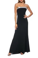 Marina Rhinestone Strapless Scuba Gown Black at Nordstrom,