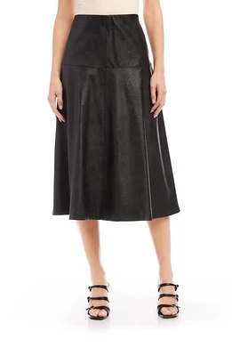 Karen Kane Faux Leather A-Line Midi Skirt Black at Nordstrom,