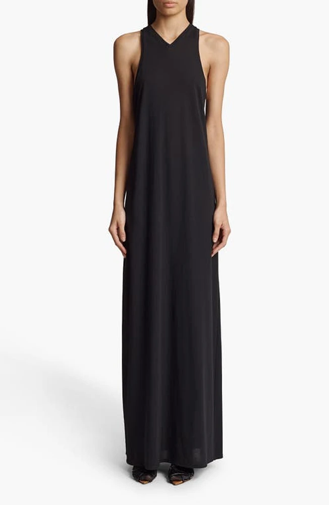 Khaite Vernetta V-Neck Sleeveless Cotton Blend Maxi Dess Black at Nordstrom,