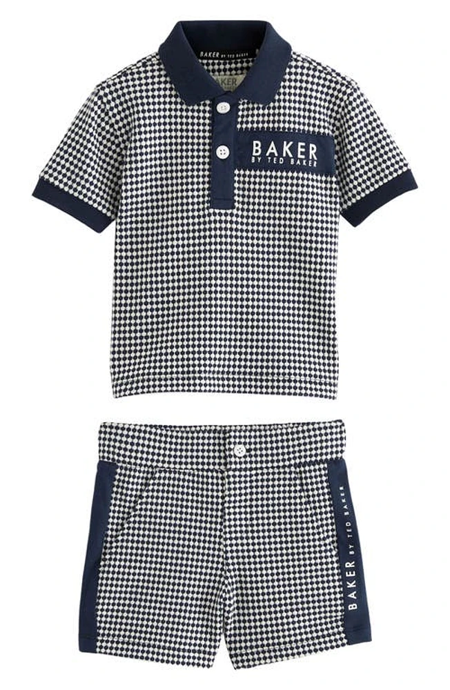 Baker by Ted Baker Kids' Geo Jacquard Cotton Polo & Shorts Set in Blue at Nordstrom, Size 3-4 Y