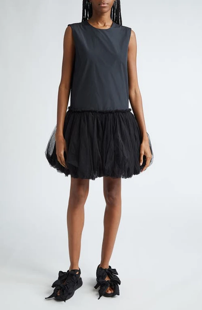 renaissance renaissance Romeo Mixed Media Bubble Hem Minidress in Black at Nordstrom, Size 4 Us