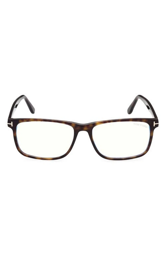 TOM FORD 53mm Square Blue Light Blocking Optical Glasses in Dark Havana at Nordstrom