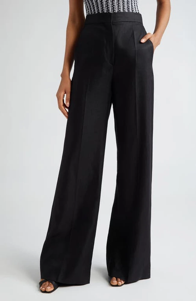 Max Mara Hangar Wide Leg Linen Pants Black at Nordstrom,