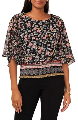 Chaus Smocked Floral Top Black at Nordstrom,