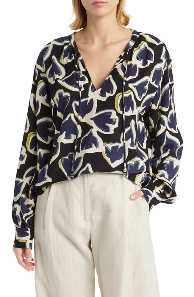 Masai Copenhagen Bonitai Print Tie Neck Top Maritime Blue at Nordstrom,