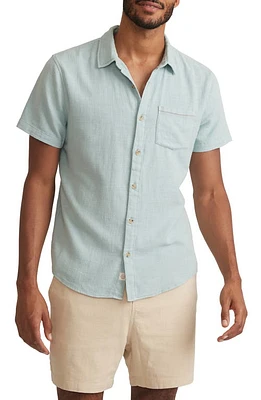 Marine Layer Classic Selvage Short Sleeve Stretch Cotton Button-Up Shirt in Pale Blue at Nordstrom, Size Large